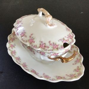 Antique Elite Works Limoges covered gravy boat